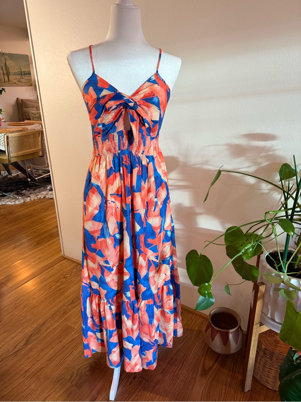 Floral Tie-Front Sundress in Coral & Blue
